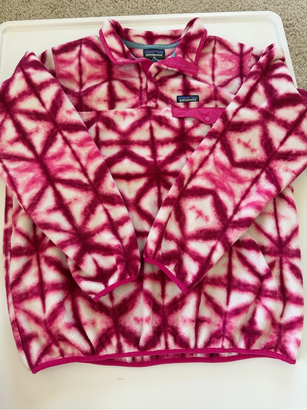 Patagonia Synchilla Women’s Hot Pink & White Patterned Fleece Pullover Size L - Picture 11 of 11